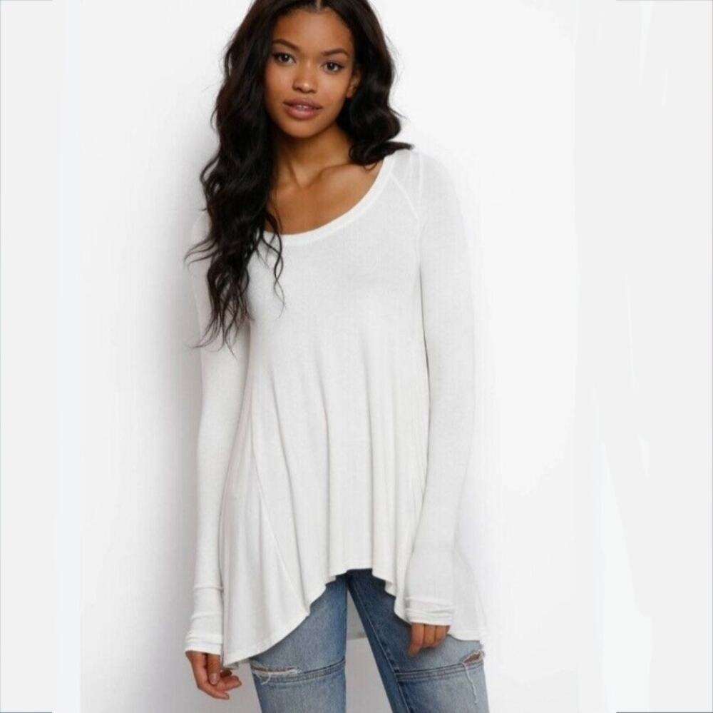 Women Free People Ivory January Soft Knit Shirt Top S Oversize Minimalist Cozy